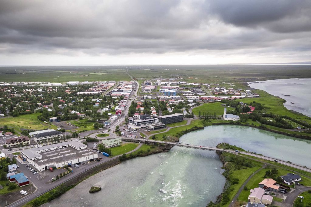 Yfirlitsmynd yfir Selfoss í Árborg